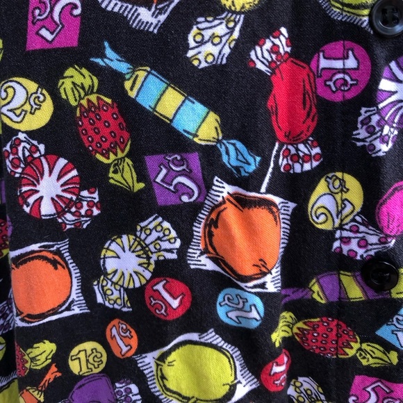 Vintage 80s Penny Candy Fun Novelty Kitschy Print Button Up Blouse Top - Picture 9 of 14